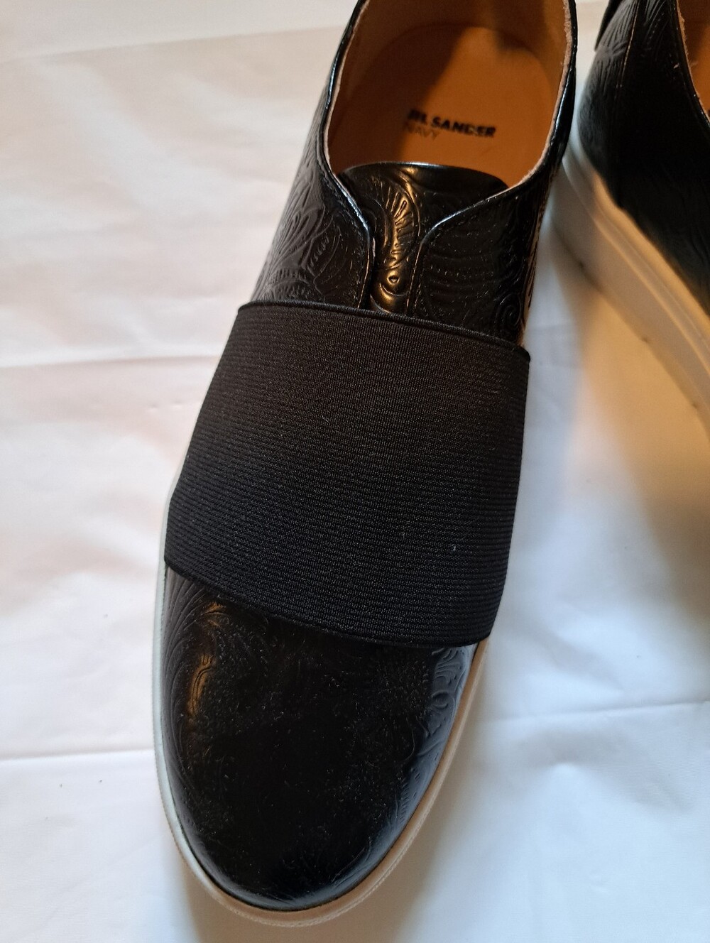 Jil Sander Black Embossed Leather Slip-On Loafers with White Sole - Picture 2 of 5